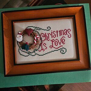 Beautiful Christmas needlepoint with "Christmas is Love" embroidered